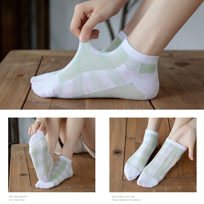 IL - Kaos Kaki Wanita Motif Daun Hijau Putih Kaos Kaki Pendek Semata Kaki SC-29