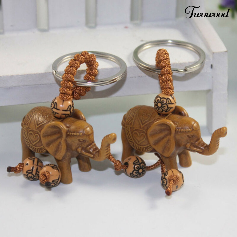 Twowood Lucky Elephant Resin Pendant Keychain Gantungan Kunci Mobil Tempat Tas Dompet Dekorasi Hadiah