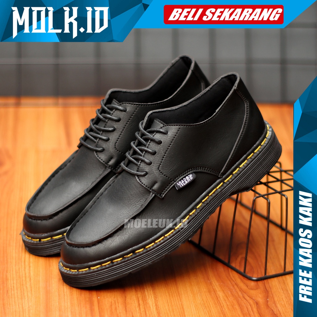 MOLK Sepatu Docmart Pria Kulit Pu Formal Casual Kerja Kuliah Kondangan Hitam Dinas Resmi Original