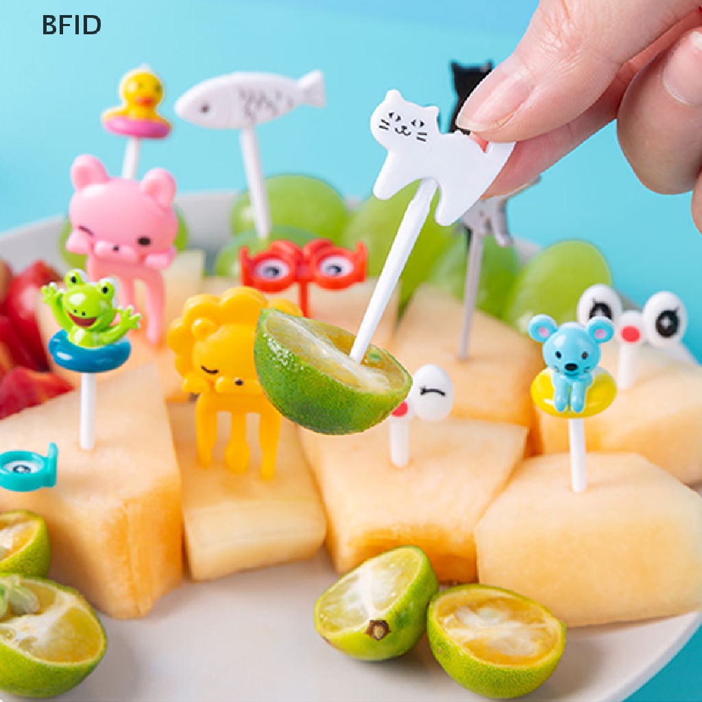 [BFID] 6per8/10pcs Mini Kartun Food Pick Kid Food Garpu Buah Bento Box Decor Reusable [ID]