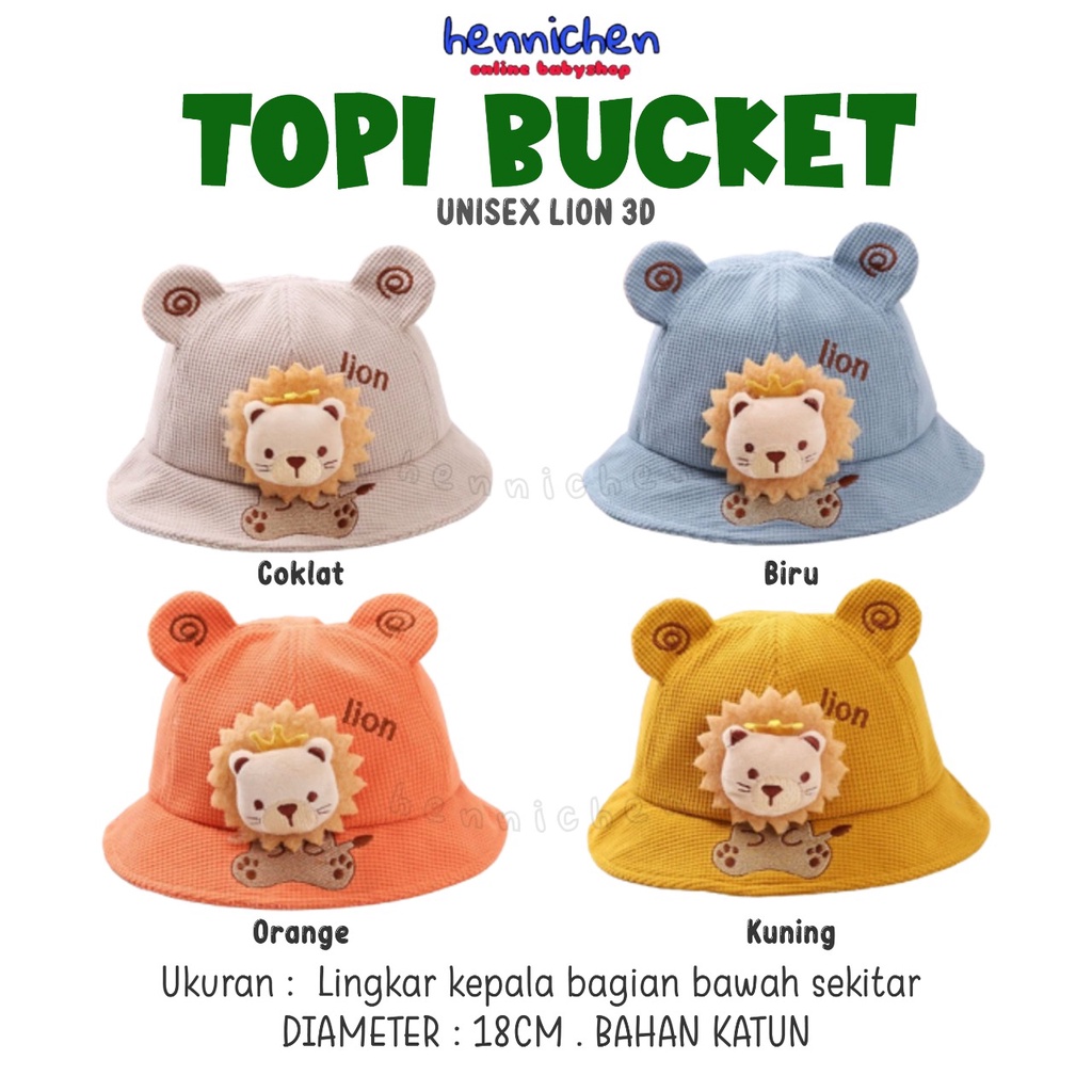 TOPI BUCKET HAT ANAK UNISEX LION 3D TOPI ANAK BORDIR UNISEX CNA