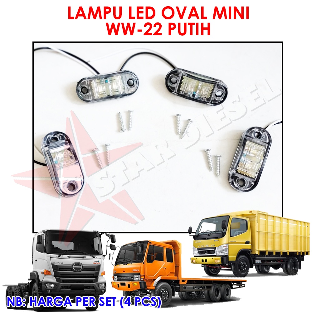 24V STOPLAMP OVAL MINI PUTIH WW-22 TRUK HINO FUSO UNIVERSAL BOLA LED LAMPU TRUK CANTER