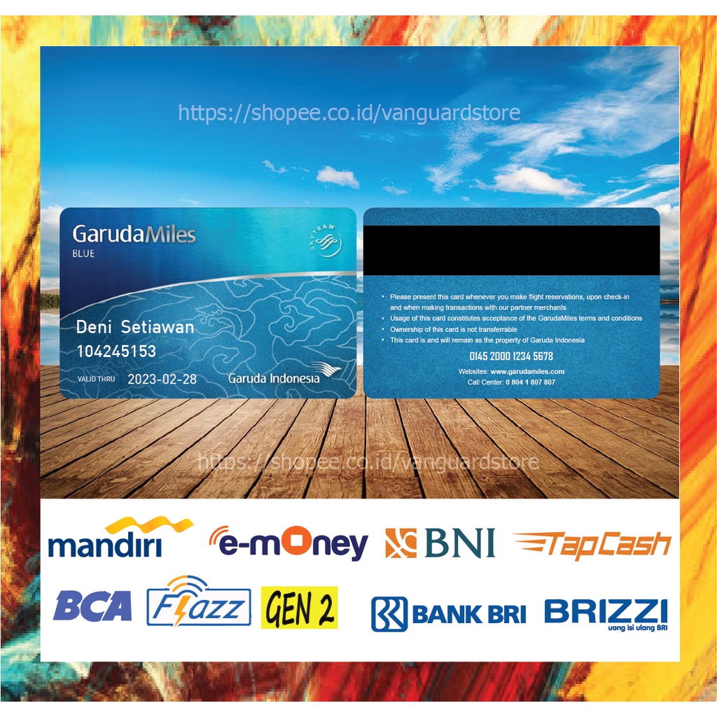 KARTU E MONEY E TOLL KARTU GARUDAMILES BLUE DEBIT CREDIT EMONEY MANDIRI FLAZZ BCA BNI TAPCASH BRIZZI BRI - 2 SISI