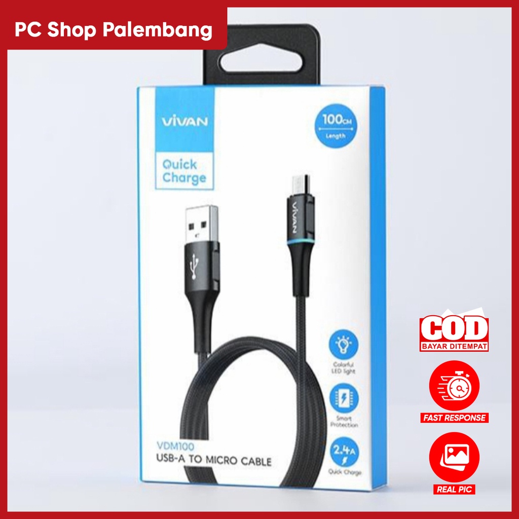 Kabel Data Vivan VDM100 Micro USB Data Cable 2.4A LED Light