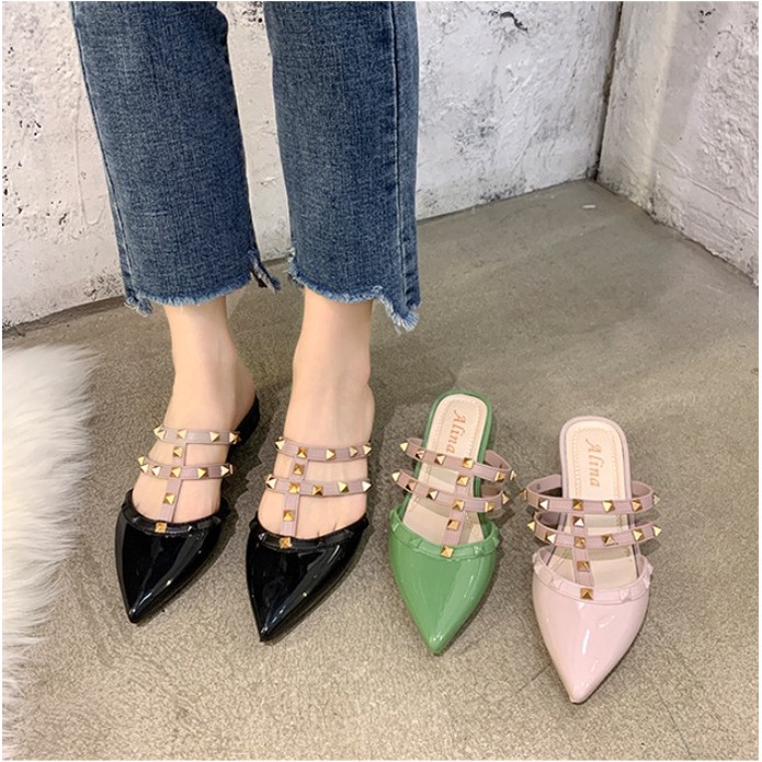 Minipetite SD2222 Sepatu Sendal Wanita Import Sepatu Sandal Remaja Flatshoes Lancip 36-40 Mules Heels Glossy