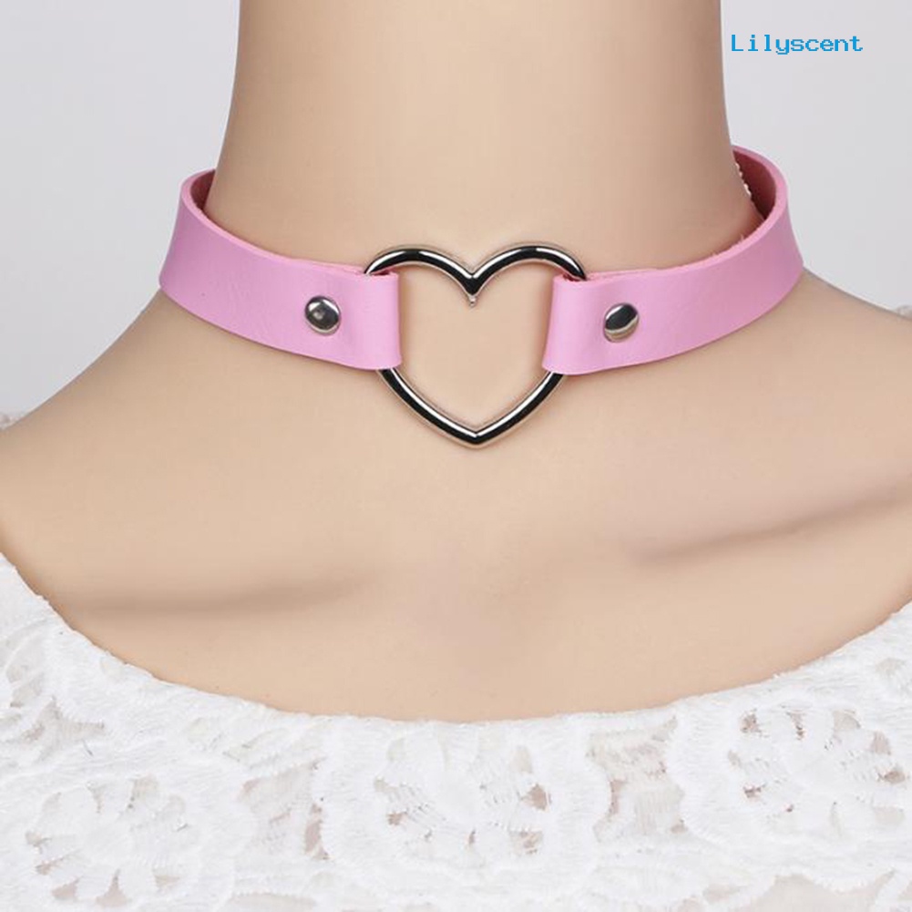 Ls Fashion Wanita Peach Hati Punk Kerah Kalung Adjustable Perhiasan Kulit Imitasi