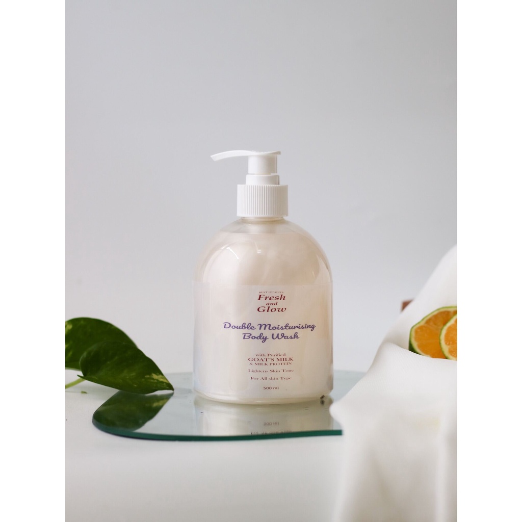 id_500ml PROMO Sabun mandi cair Body wash Susu Kambing FRESH & Glow Double moiman botolan