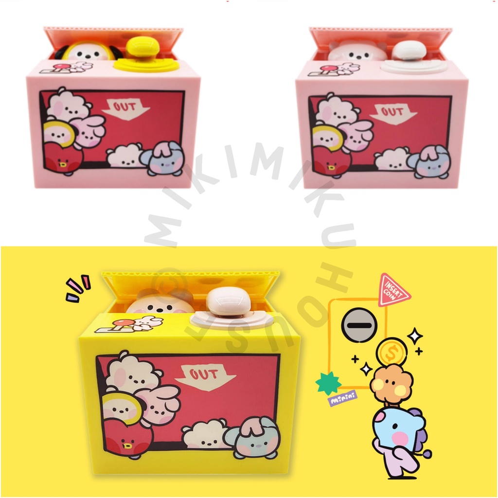 BT21 MININI COIN BANK AUTOMATIC OTOMATIS CELANGAN PEEK A BOO PIGGY KPOP OFFICIAL