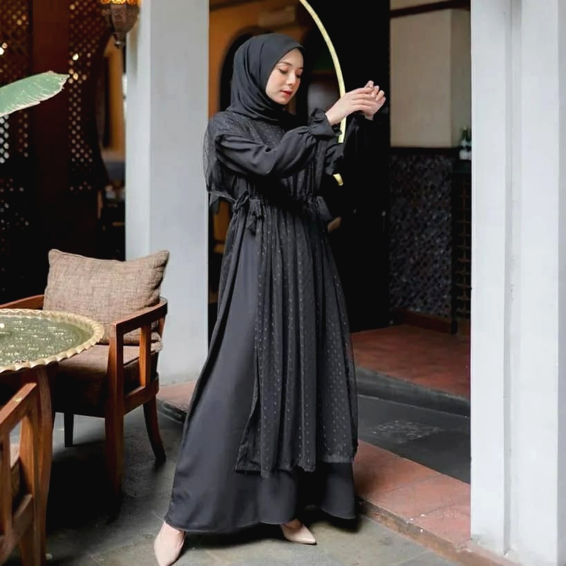 Gamis Dress Tile Kondangan Lebaran Warna Hitam Kasual Jumbo Mewah Kekinian XXL XXXL 5L LD 120 125 13