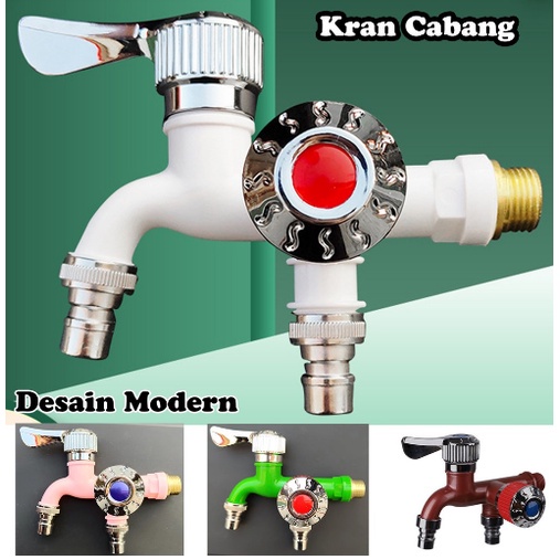 (SerbaSerbi)Kran Cabang Engkol Keran Shower Cabang 2 / Kran  Kamar Mandi Double Kamar Mandi 2 Way Drat 1/2 Inch Terlaris