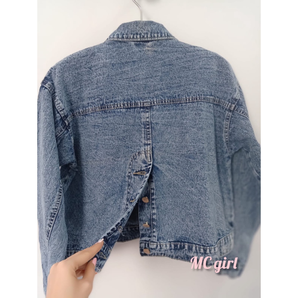 MC girl - Jaket Jeans Wanita Warna Snow White / Jacket Denim Snow Putih Kancing Belakang