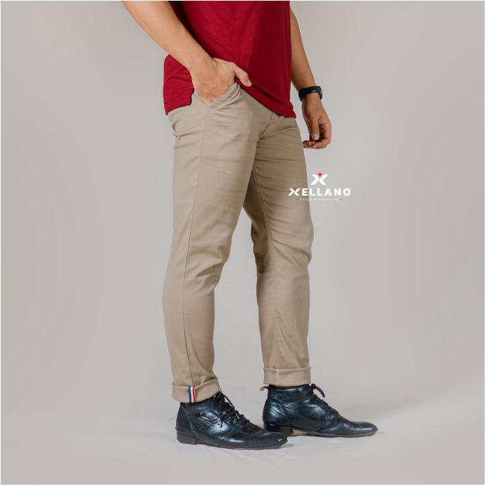 Chinos Panjang Pria Melar Dewasa Cream Ezra Series Slimfit Jumbo Santai 27-38