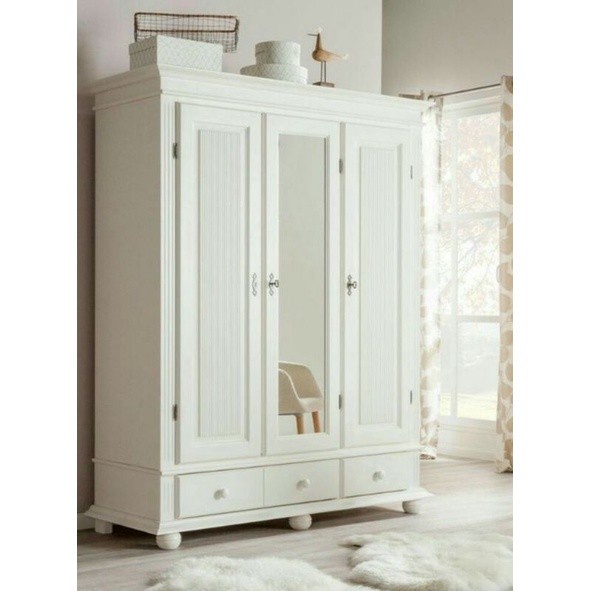 Lemari Pakaian Kayu Jati Cat Duco Putih 3Pintu Best Seller Luxury