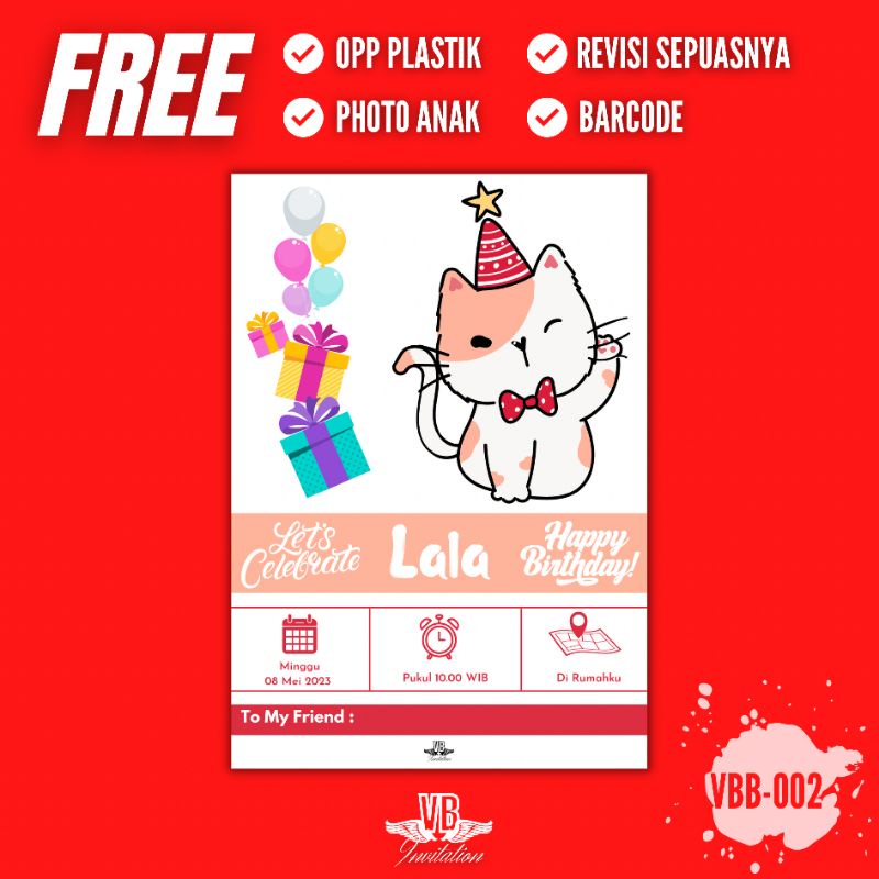 CETAK UNDANGAN ULANG TAHUN ANAK CEPAT MURAH SIMPLE LUCU FREE PLASTIK