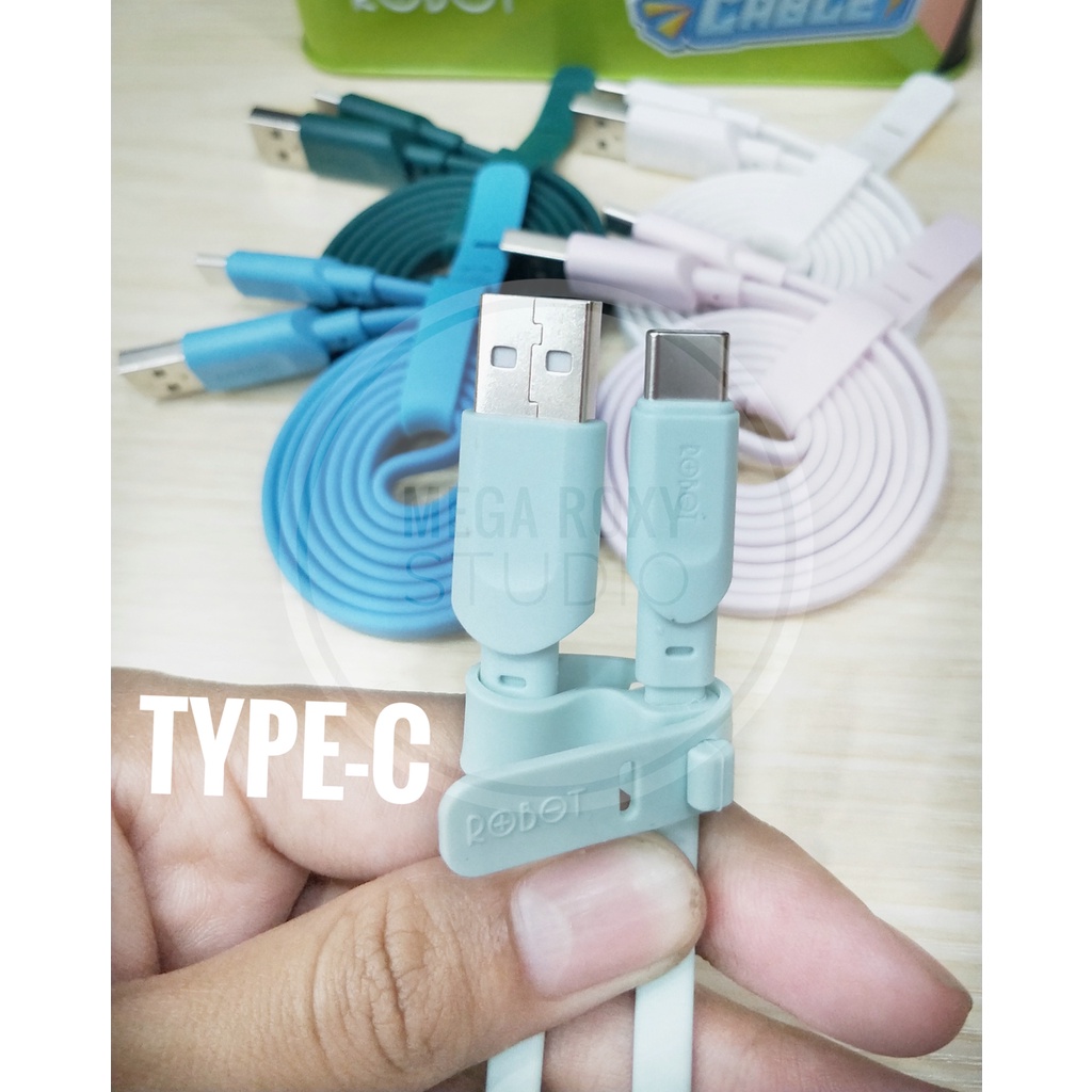 (1 Kaleng isi 30pcs)Robot Data Cable RT-AC100 Colorful USB Kabel Data Fast Charging TYPE-C free toples celengan cantik