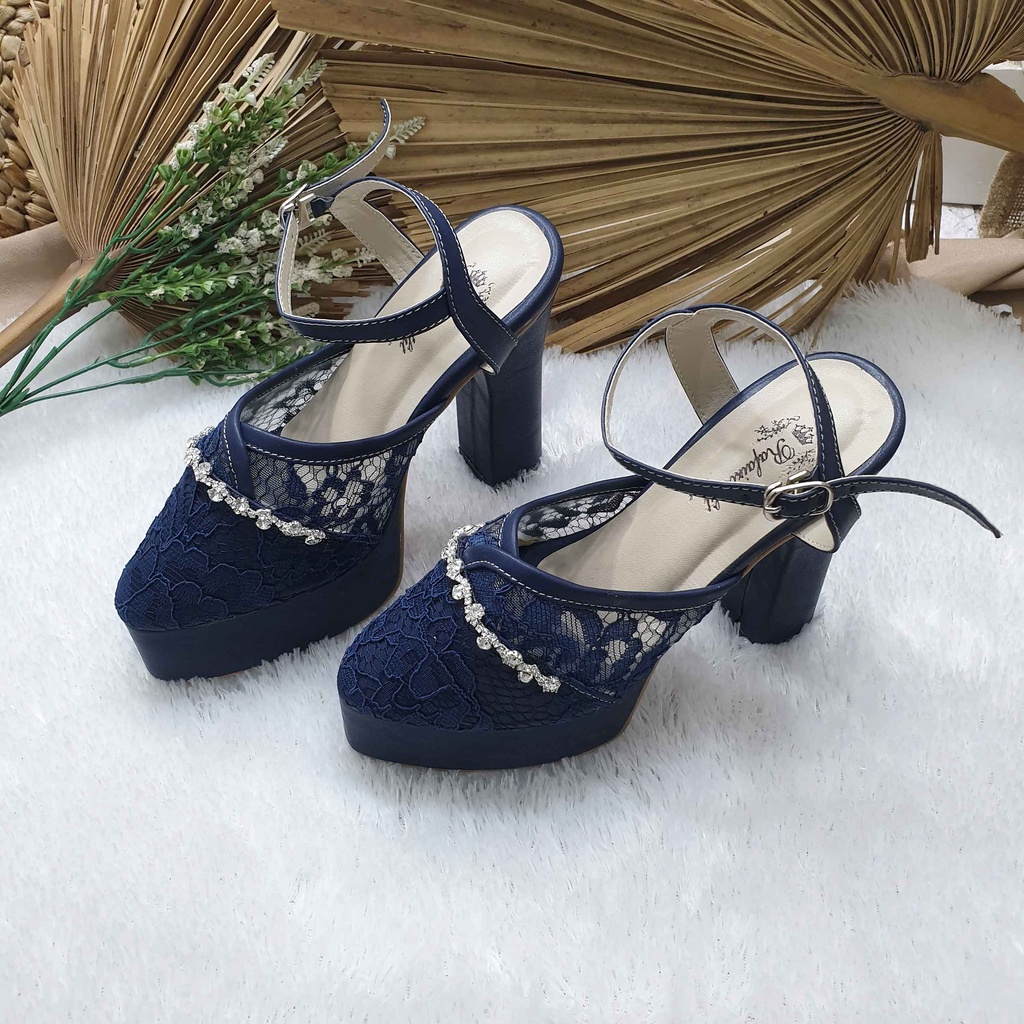 Sepatu wedding pesta cantik Cindy navy acessoris 12cm tahu