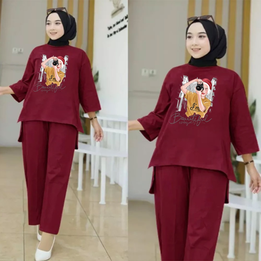 FF SETELAN TUNIK WANITA HIJAB COLABORATION BAHAN BABYTERY IMPORT 08