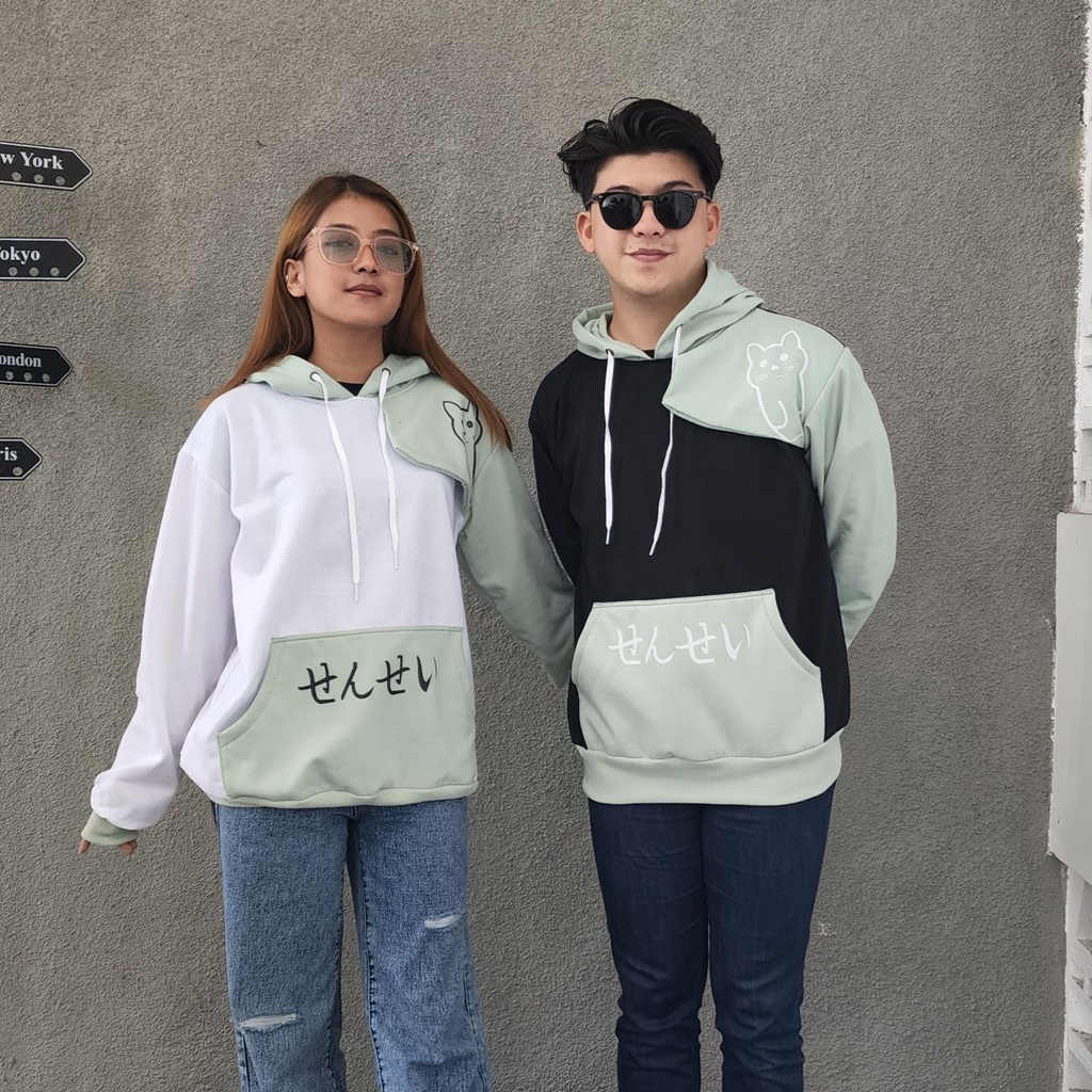 ( Isi 2 Pcs ) jaket sweater pasangan couple combie cat hodie / jaket pasangan pacar warna lucu imut 