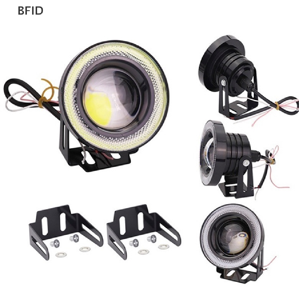 [BFID] 2.5 ''15W Mobil Putih COB LED Proyektor Angel Eyes Cincin Biru DRL Fog Light Lamp [ID]