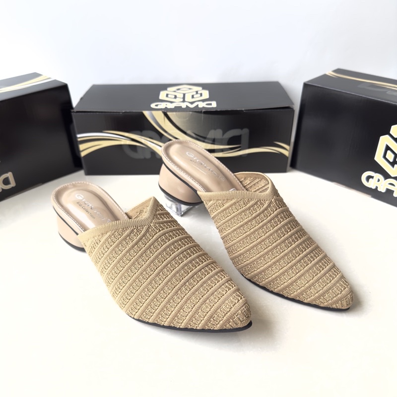 GRAVICI - Sepatu Slip On Mules Wanita Bahan Rajut Import AR 03