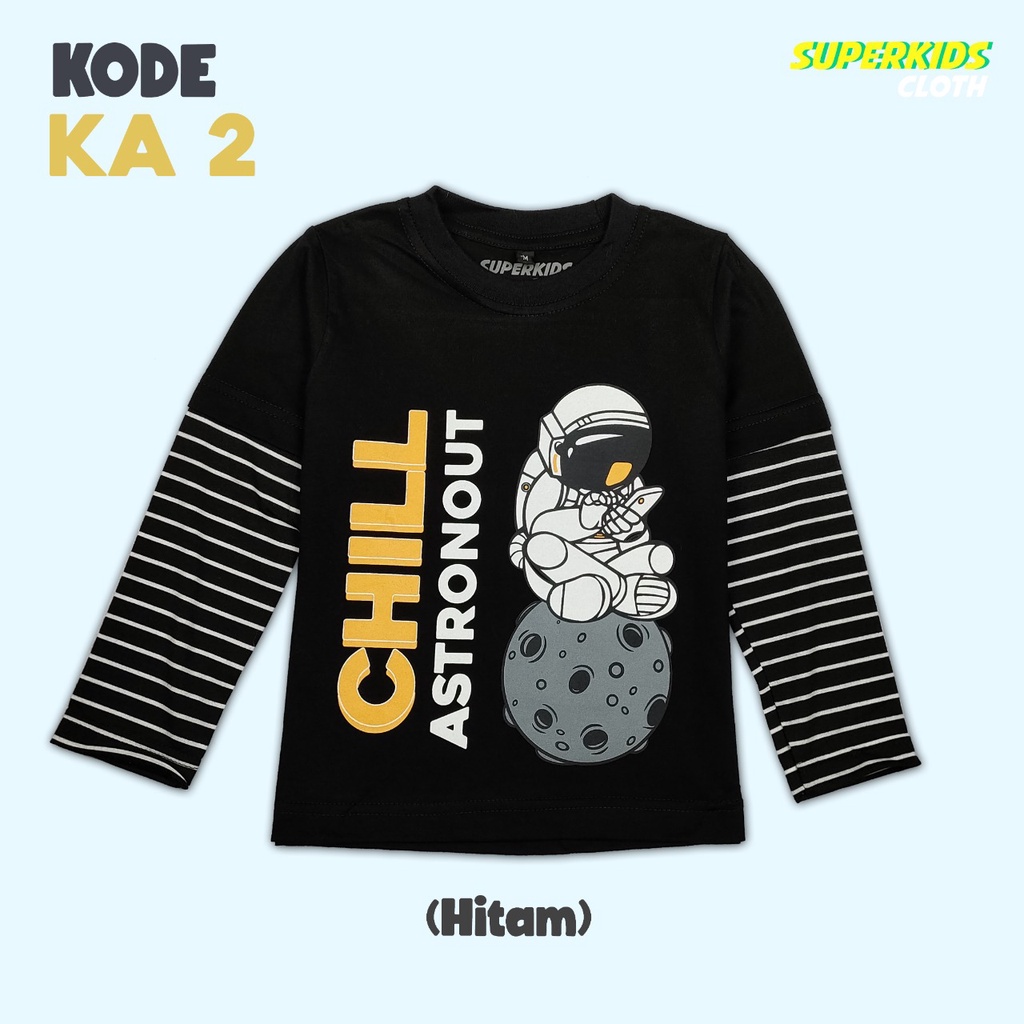 KAOS ANAK COWOK/ PAKAIAN ANAK LAKI-LAKI ASTRONOUT HITAM STRIPE 1-11 TAHUN BRAND SUPERKIDS CLOTH