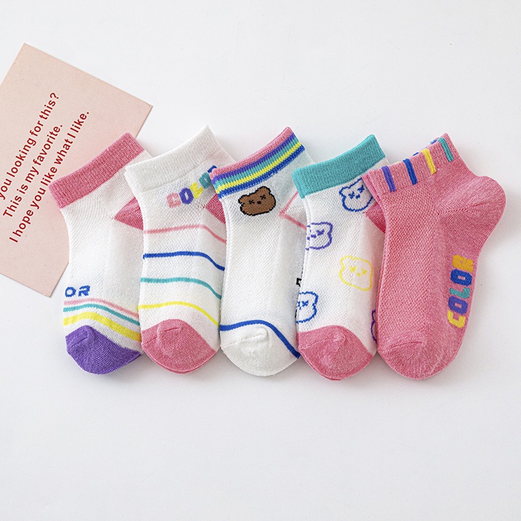 INFY -  Kaos Kaki Anak Motif Rainbow Pink Bear Kaus Kaki Bayi Lucu KK038