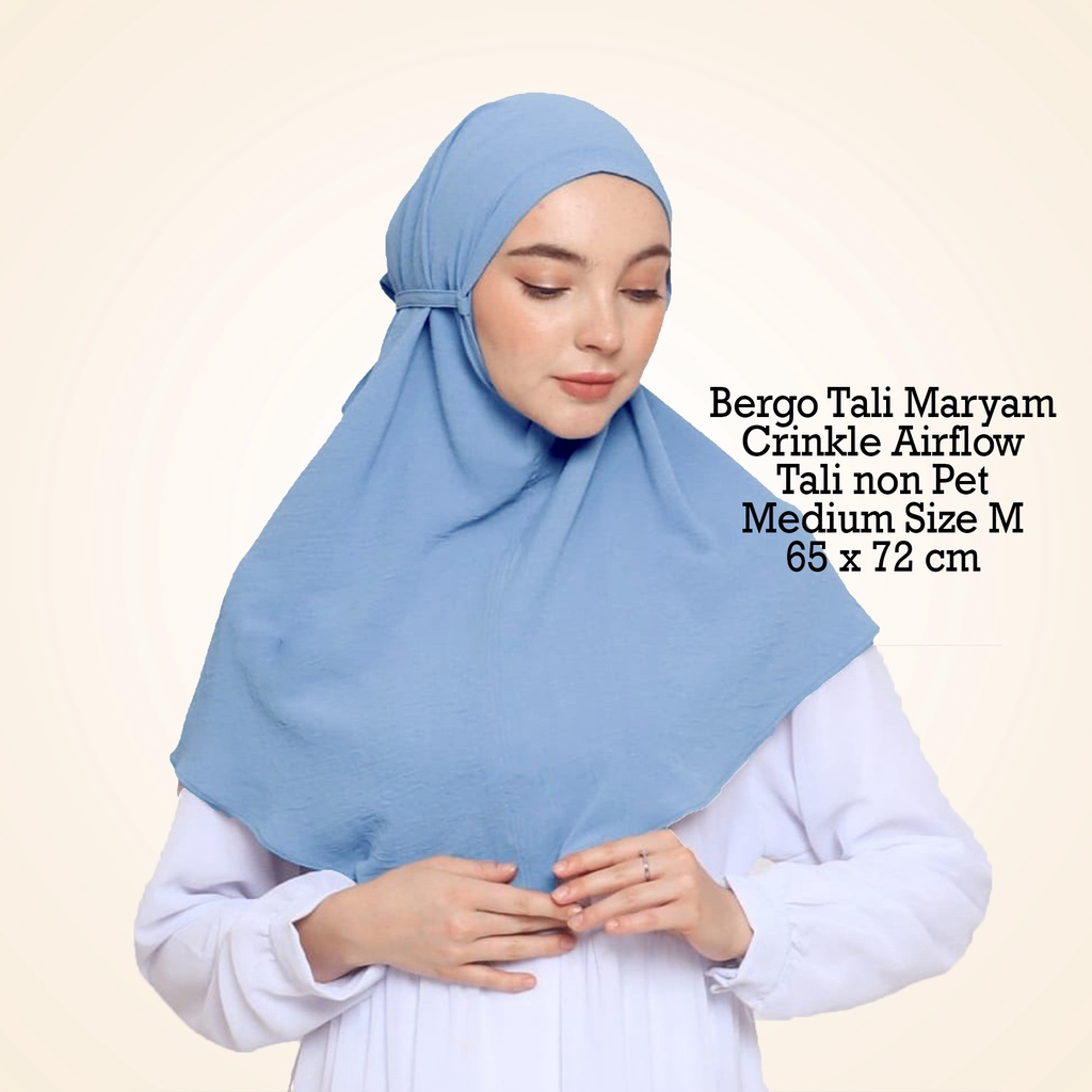 BERGO - M Man Jadda Hijab Bergo Mariyam Crinkle Airflow Jilbab Instant Bergo Maryam Cringkle non pet size M