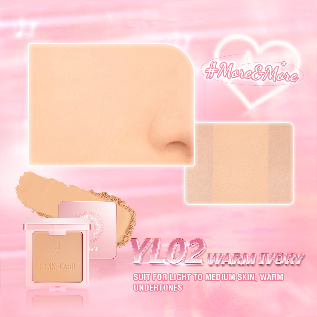 PINKFLASH 2PCS Makup Set Two Way Cake Powder Soft Focus Matte Pressed Powder &amp; Long-lasting High Pigment2 In 1 Dual-ended Lipstick