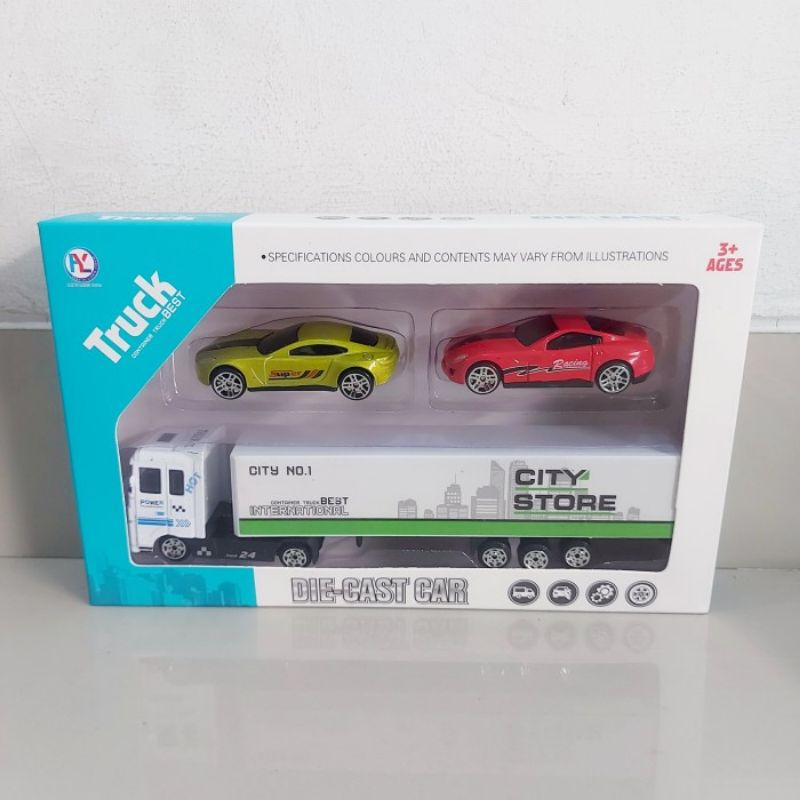 Mainan Set Diecast Truk Kontainer - Miniatur Model Mobil Alloy Mobilan Truck Koleksi Anak Dewasa