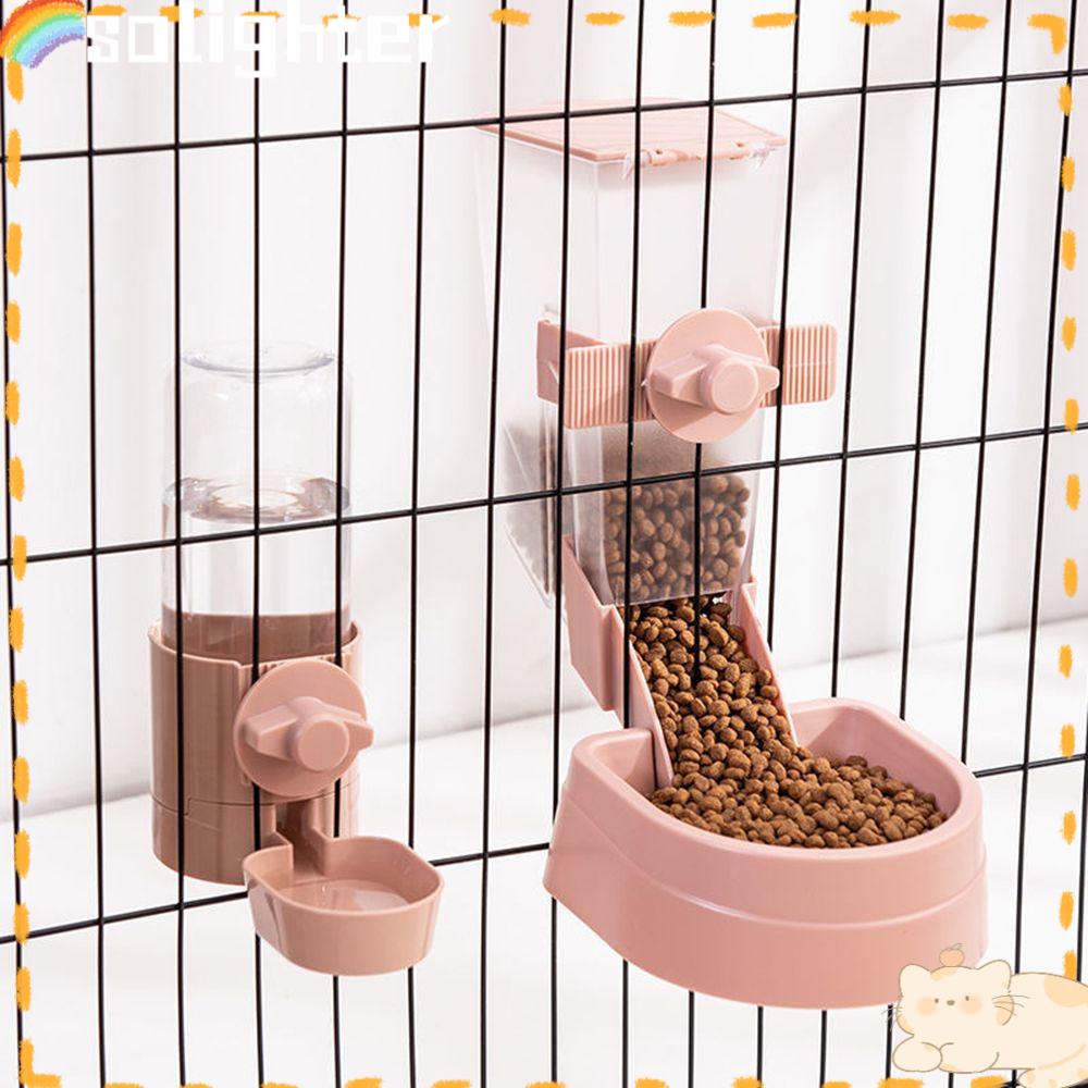 Solighter Tempat Makan Hewan Peliharaan Otomatis Untuk Kandang Peti Kucing Dispenser Bowl Rabbit Cage Hanging Bowl