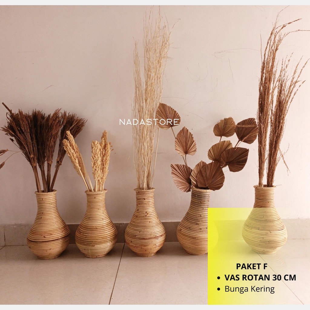 PAKET HEMAT BUNGA KERING DAN VAS ROTAN TERMURAH