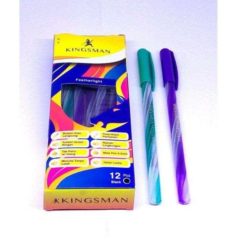 Pulpen Bolpen Pen Kingsman Rainbow Motif Ulir Tinta Hitam lancar