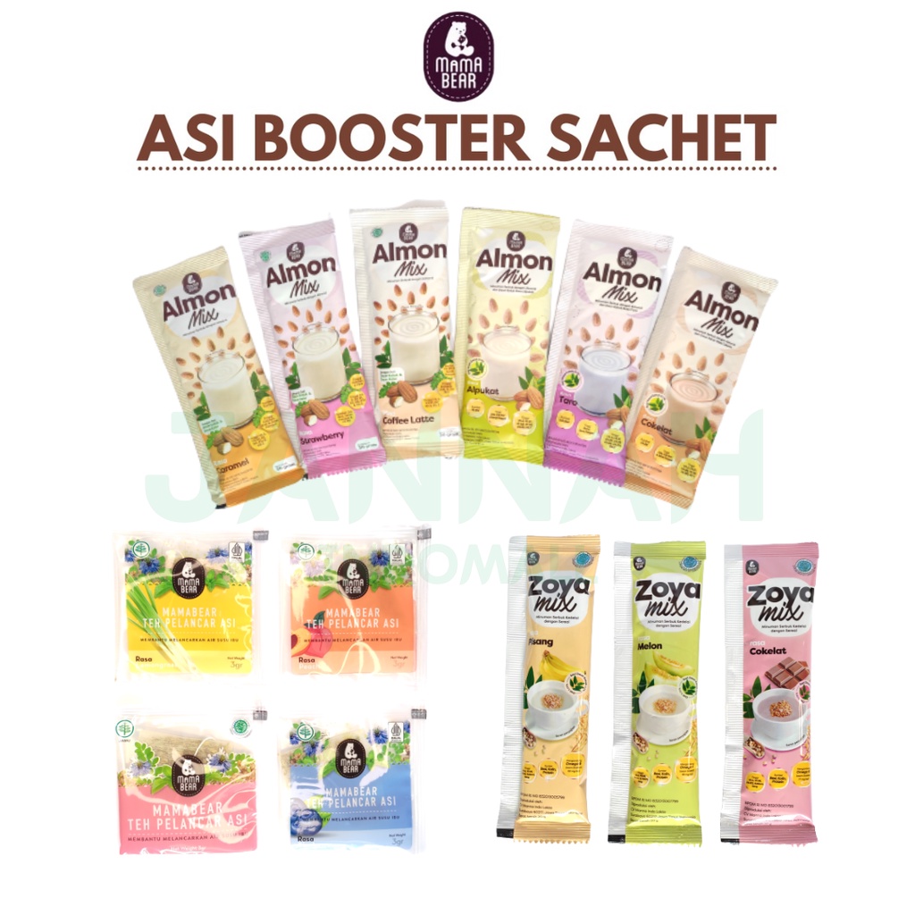 MAMABEAR ASI Booster ECER Teh Penambah Atau Pelancar ASI Original Lemongrass Blueberry Peach / Mama Bear Almonmix Zoya