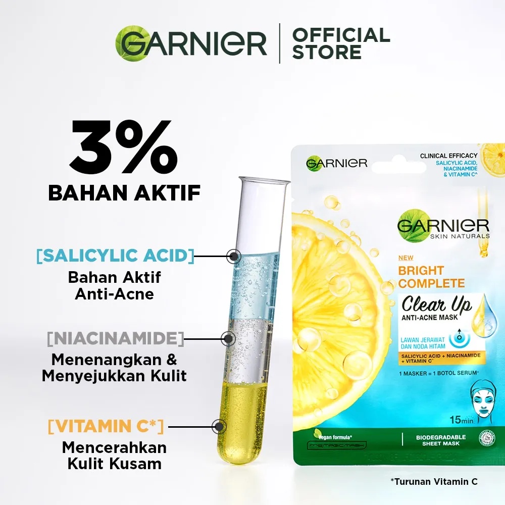 GARNIER Bright Complete Clear - Up Anti - Acne Mask Sheet Mask Masker Wajah