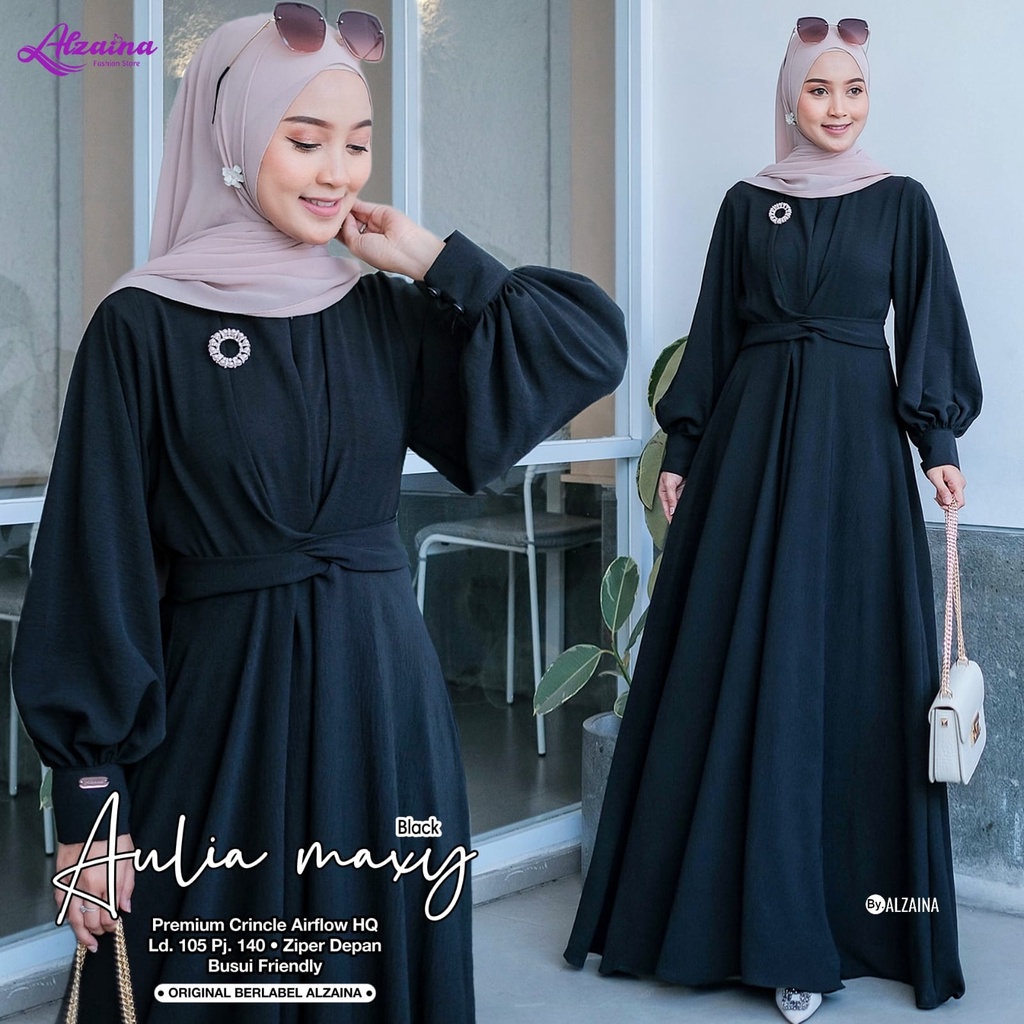 Aulia Maxy Dress Fashion Muslim Gamis Wanita Premium Crincle Airflow Original By Alzaina