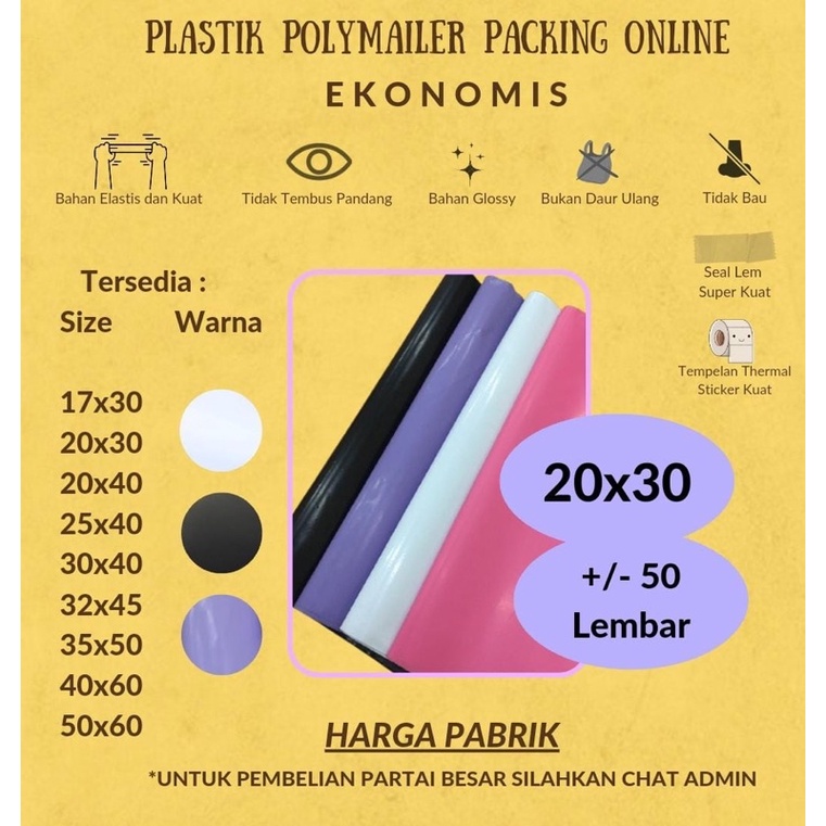 Ekonomis Polymailer 20x30 Polymailer Putih 20x30 50 lbr Polymailer Hitam 20 x 30 Amplop Plastik Pack