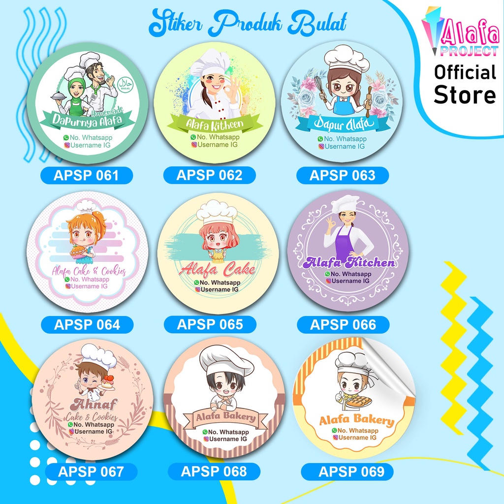 

Alafaproject 061-069 Stiker Produk Kemasan Makanan | Stiker Label Bulat Toples Kue Kering