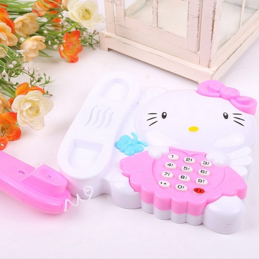 Mainan Telephone Edukasi Anak Phone Hello Kitty Telepon Musik Lampu