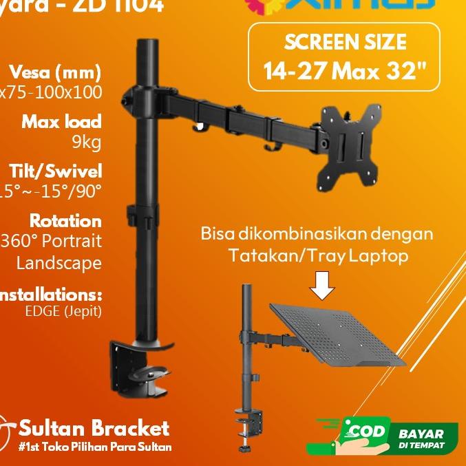 Depan Bracket TV Monitor LED LCD 14-27" Inch Max 32" Inch Oximus Hydra ZD1104 ZD-1104 Desk Mount Mej