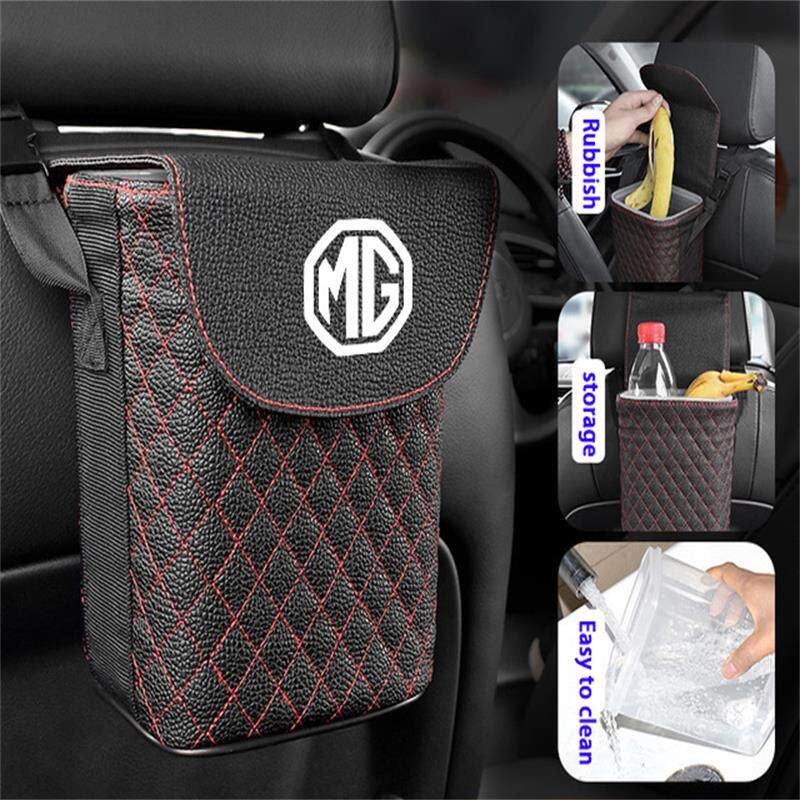 Cocok Untuk MG Tempat Sampah Gantung Mobil Storage Bin Leather Square Waste Bin Interior Fitting