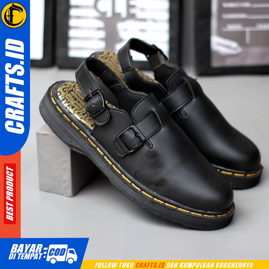 CRAFTS zangief - Sepatu Sandal Bustong Casual Sendal Slop Docmart Pria Hitam