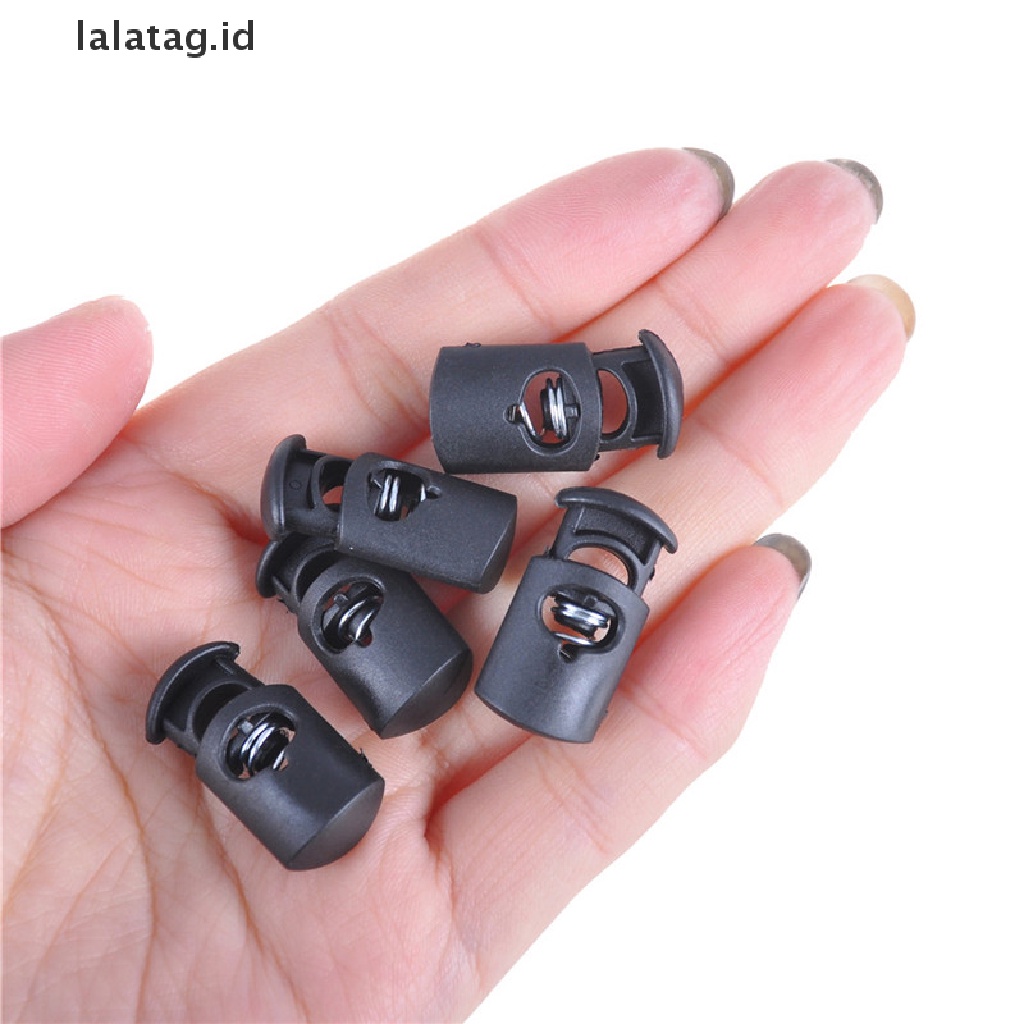 [lalatag] 10pcs/set Kunci Kabel Toggle Spring Clasp Stop Single Hole String Cord Plastik Hitam [ID]