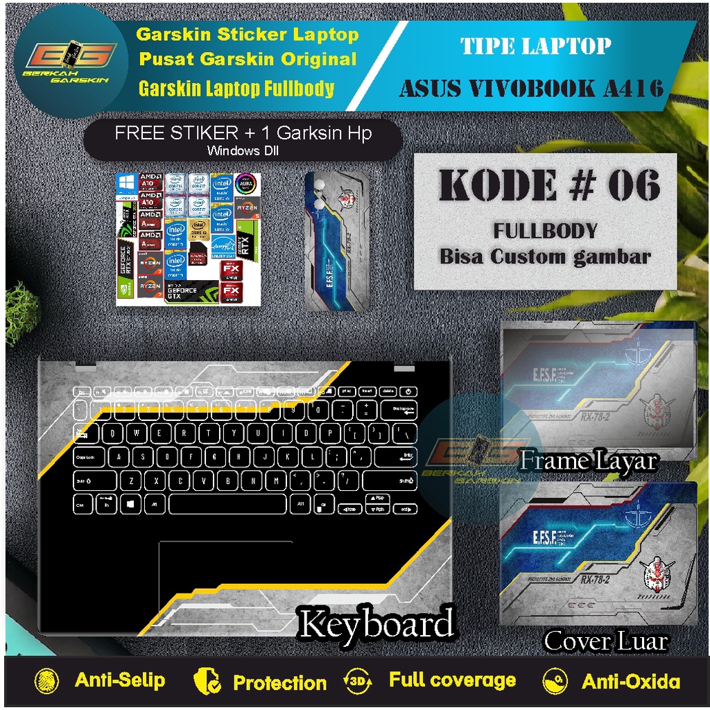 Garskin laptop ASUS VIVOBOOK A416 Fullbody Presisi Kode # 6-10 Free Stiker + 1 Garskin Hp