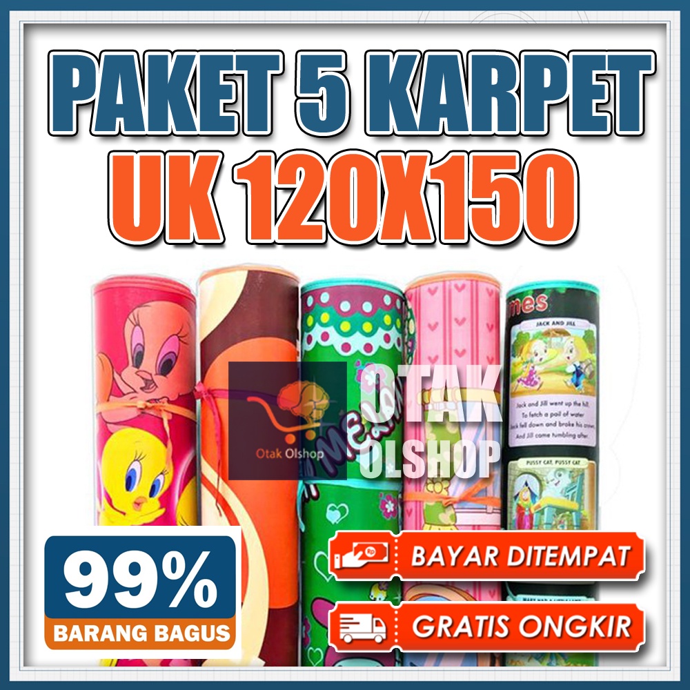 PAKET 5 KARPET Ukuran 120x150 / Karpet Lantai Spon Motif Karakter / Tikar piknik / Alas kasur