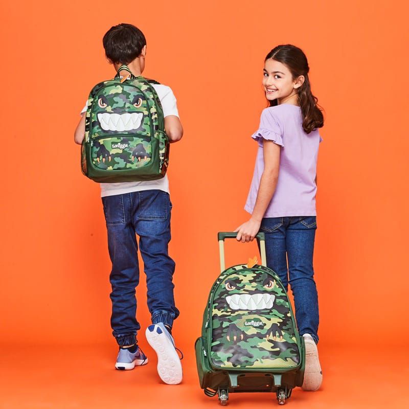 Tas SMIGGLE trolley ransel koper anak TK SD SMP boy girl dino best budz with light up wheels