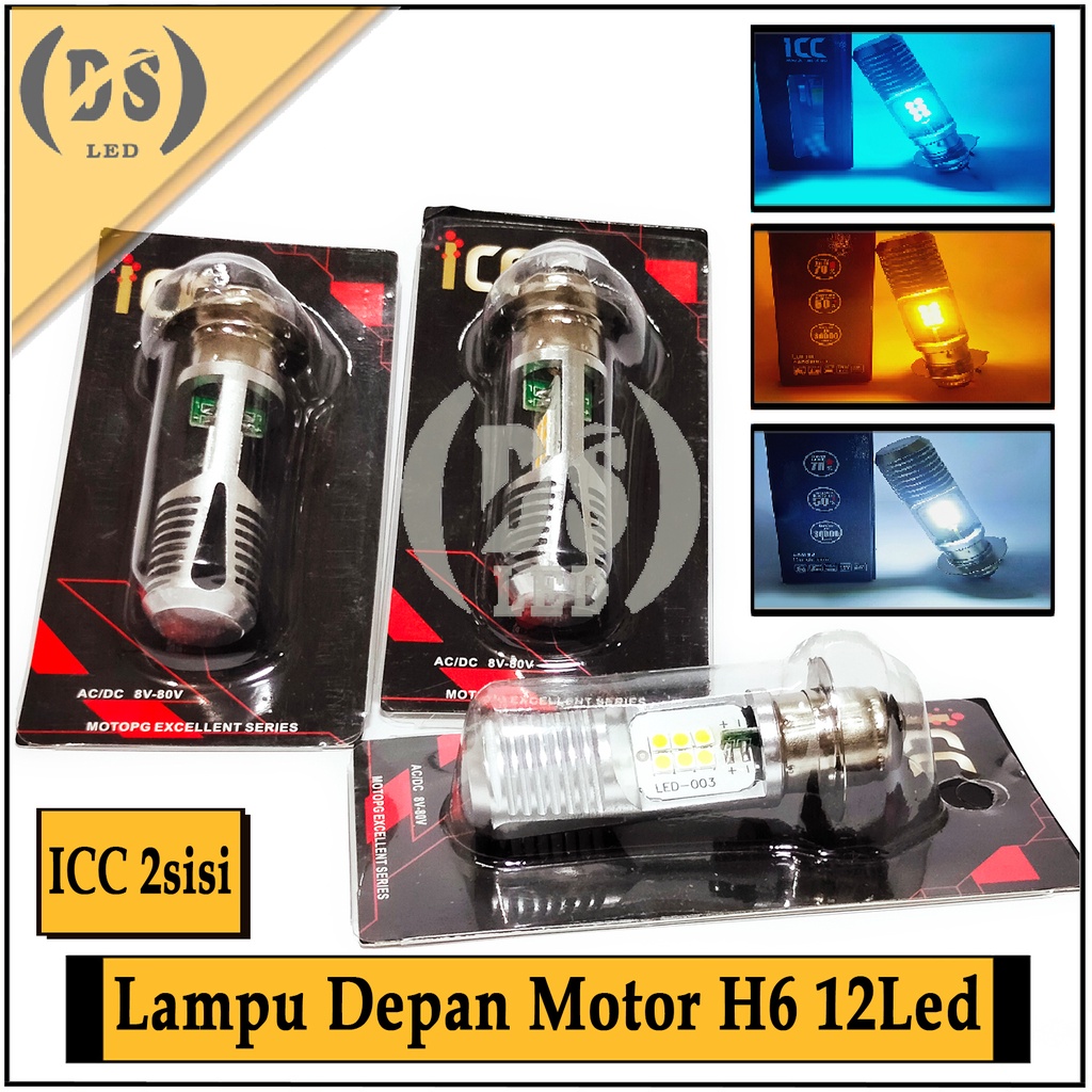 Lampu Led ICC H6 Motor Beat 12 Titik / Lampu Depan Motor Matic Bebek ICC H6 2sisi 12mata