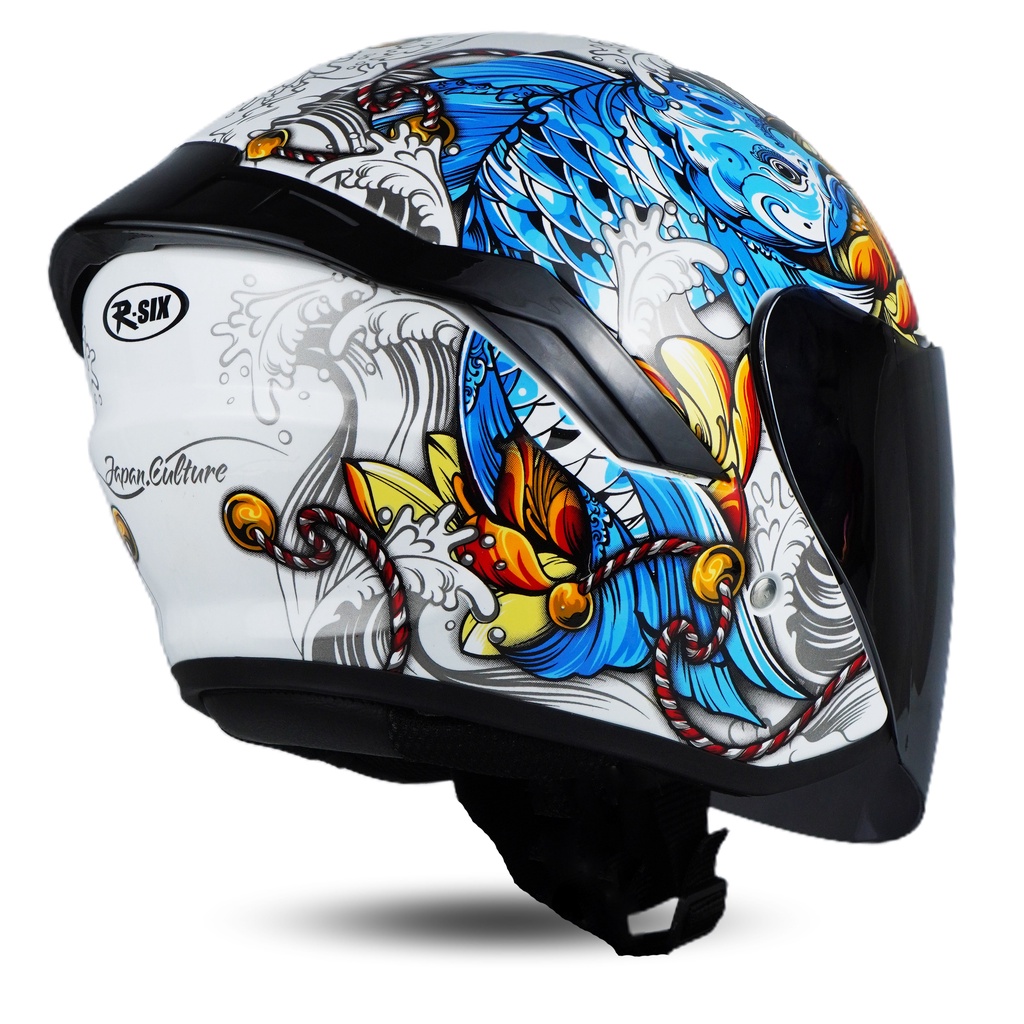 Rsix Helm Half Face Motif Ikan Koi SNI Premium Visor Venom