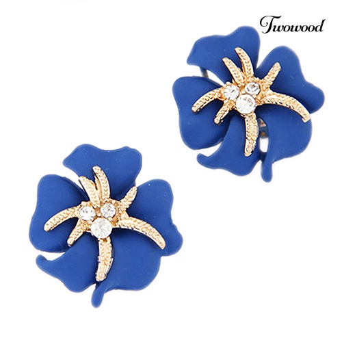 Twowood Wanita Elegan Bunga Bintang Laut Pesona Berlian Imitasi Ear Studs Fashion Anting Hadiah