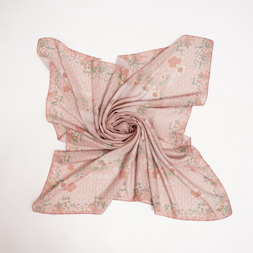 ALIF HIJAB SEGI EMPAT MOTIF PARIS PREMIUM KOREA - SUNFLOWER IN PEACH NECTAR ( SPR-D1-002 )