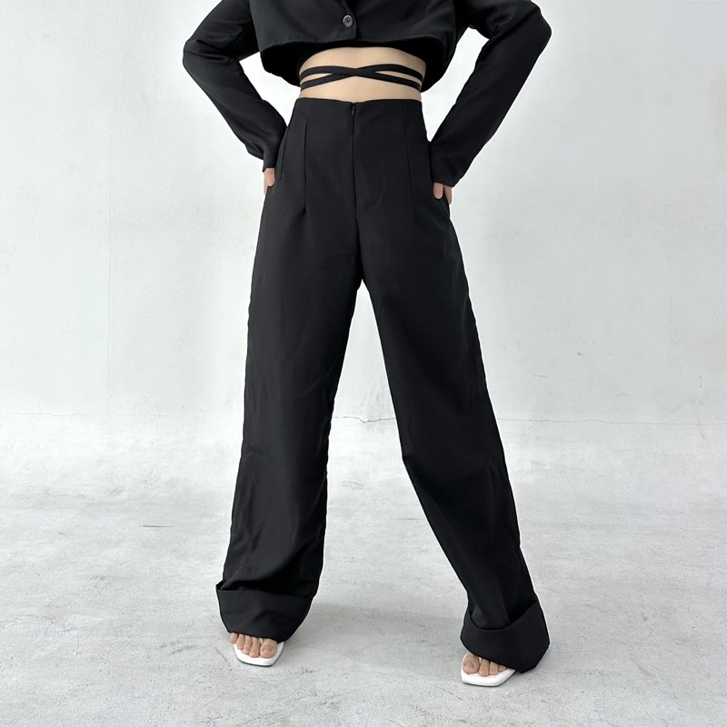 JEJU PANTS - Celana Panjang Wanita Bahan Straight Pants Trousers Kulot Lurus Highwaist Wide Pants Posha